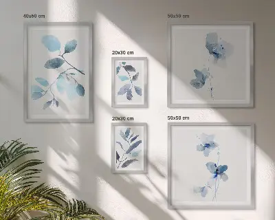 Roślinne akcenty niebieskie zestaw 5 obrazów w ramie