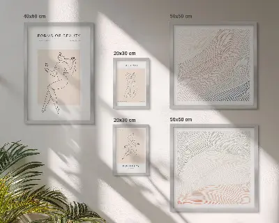Zestaw obrazów w ramie do galerii ściennej z motywem form piękna i linii sylwetki