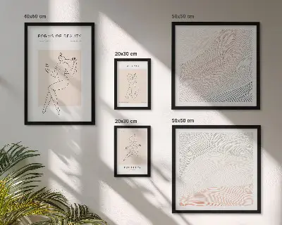 Zestaw obrazów w ramie do galerii ściennej z motywem form piękna i linii sylwetki