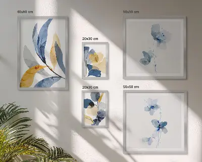 Zestaw obrazów w ramie do galerii ściennej z roślinnymi motywami w pastelowych kolorach