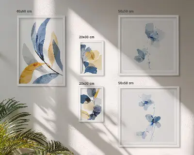 Zestaw obrazów w ramie do galerii ściennej z roślinnymi motywami w pastelowych kolorach