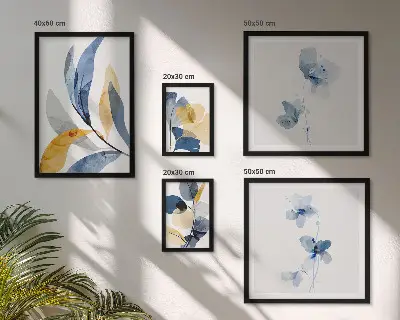 Zestaw obrazów w ramie do galerii ściennej z roślinnymi motywami w pastelowych kolorach