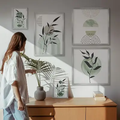 Zestaw obrazów w ramie do galerii ściennej stylowe grafiki z motywem roślinnym