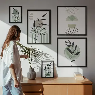 Zestaw obrazów w ramie do galerii ściennej stylowe grafiki z motywem roślinnym