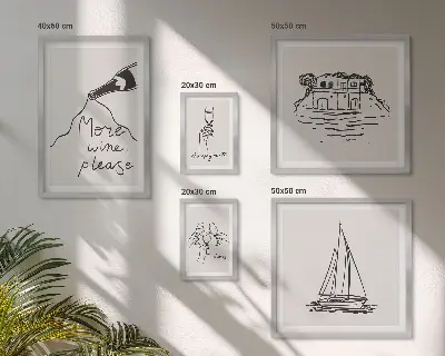 Zestaw 5 obrazów w ramie stylowe grafiki z motywem wina do relaksu