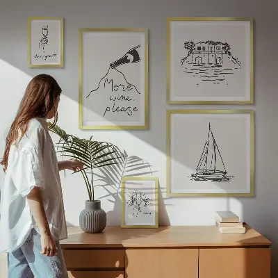 Zestaw 5 obrazów w ramie stylowe grafiki z motywem wina do relaksu