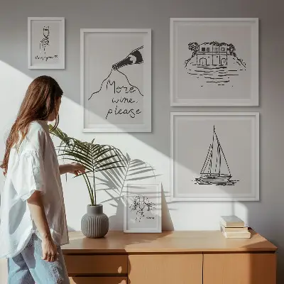 Zestaw 5 obrazów w ramie stylowe grafiki z motywem wina do relaksu