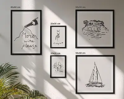 Zestaw 5 obrazów w ramie stylowe grafiki z motywem wina do relaksu