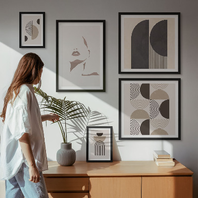 Zestaw obrazów w ramie do galerii ściennej Stylowe portrety geometryczne