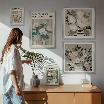 Zestaw obrazów dekoracja ścienna w stylu kwiatowych targów retro vintage