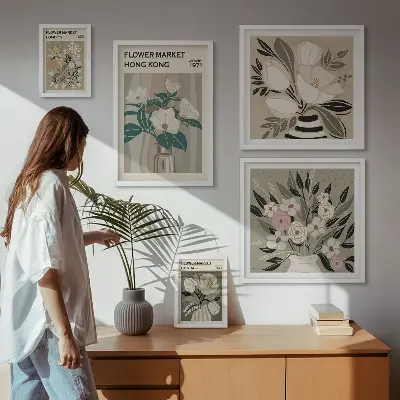 Zestaw obrazów dekoracja ścienna w stylu kwiatowych targów retro vintage