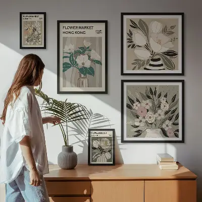 Zestaw obrazów dekoracja ścienna w stylu kwiatowych targów retro vintage