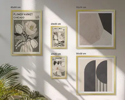 Zestaw obrazów w ramie do galerii ściennej Stylowe kwiatowe kompozycje