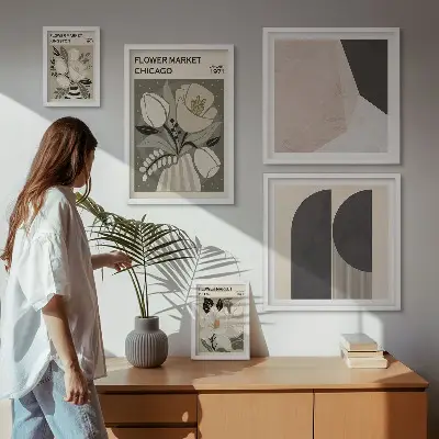 Zestaw obrazów w ramie do galerii ściennej Stylowe kwiatowe kompozycje