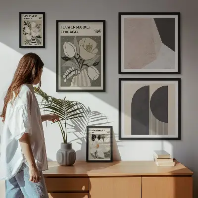 Zestaw obrazów w ramie do galerii ściennej Stylowe kwiatowe kompozycje
