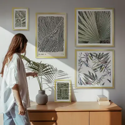 Galeria obrazów na ścianę z minimalistycznymi roślinnymi wzorami