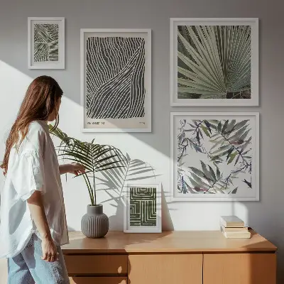 Galeria obrazów na ścianę z minimalistycznymi roślinnymi wzorami