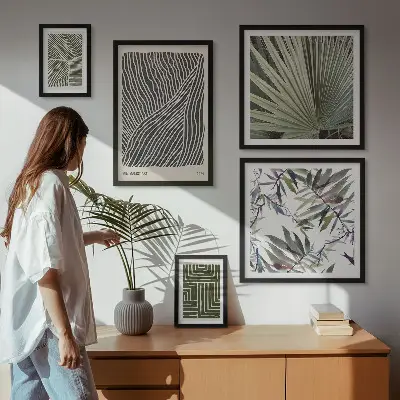Galeria obrazów na ścianę z minimalistycznymi roślinnymi wzorami