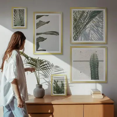 Galeria obrazów na ścianę z nowoczesnymi roślinnymi akcentami