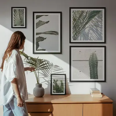 Galeria obrazów na ścianę z nowoczesnymi roślinnymi akcentami