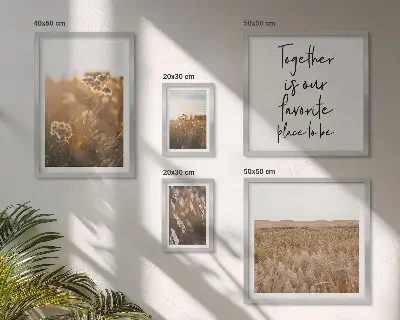 Galeria obrazów na ścianę z motywem naturalnych pejzaży, kwiatów i sentencji