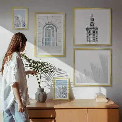Zestaw obrazów ściennych nowoczesna grafika z motywem minimalizmu w architekturze