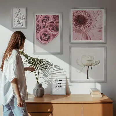 Dekoracja ścienna zestaw obrazów z motywem kwiatowe boho inspiracje