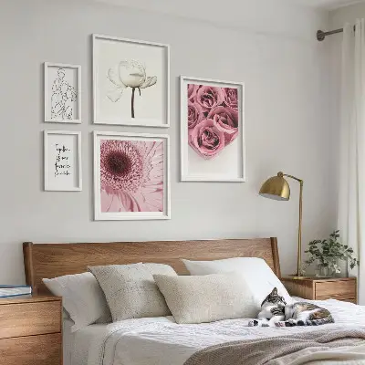 Dekoracja ścienna zestaw obrazów z motywem kwiatowe boho inspiracje