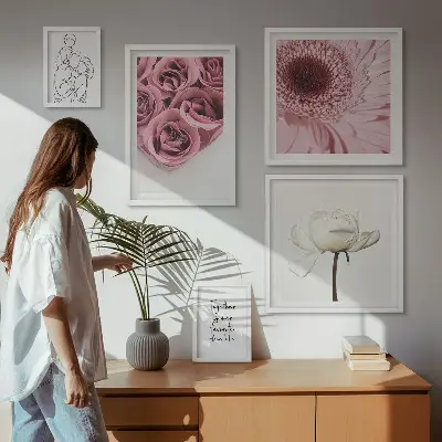 Dekoracja ścienna zestaw obrazów z motywem kwiatowe boho inspiracje
