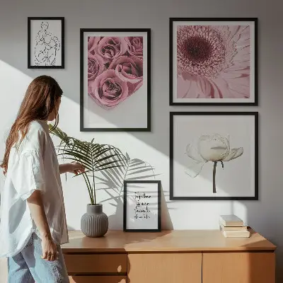 Dekoracja ścienna zestaw obrazów z motywem kwiatowe boho inspiracje