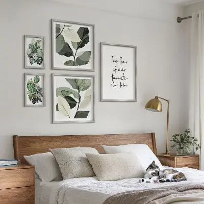 Zestaw 5 obrazów w ramie z motywem nowoczesnych roślinnych inspiracji