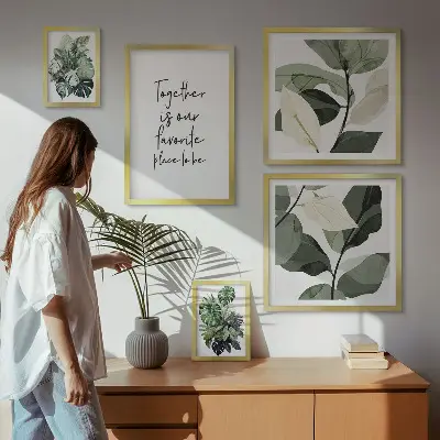 Zestaw 5 obrazów w ramie z motywem nowoczesnych roślinnych inspiracji