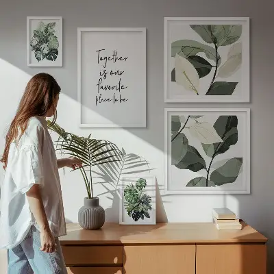 Zestaw 5 obrazów w ramie z motywem nowoczesnych roślinnych inspiracji