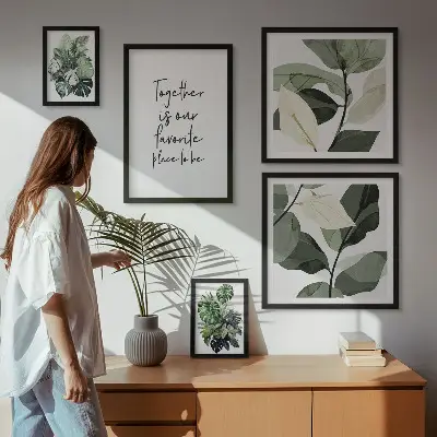 Zestaw 5 obrazów w ramie z motywem nowoczesnych roślinnych inspiracji