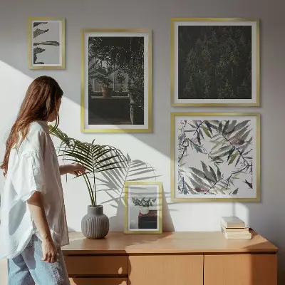 Galeria obrazów na ścianę zielona oaza z motywami roślinnymi