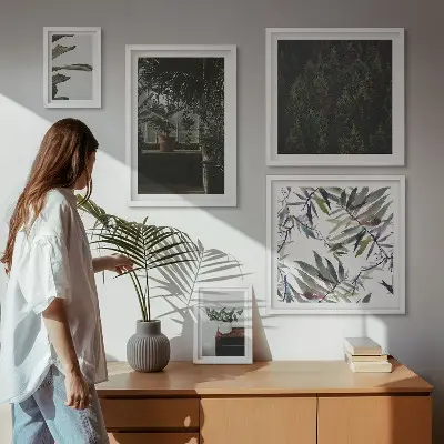 Galeria obrazów na ścianę zielona oaza z motywami roślinnymi