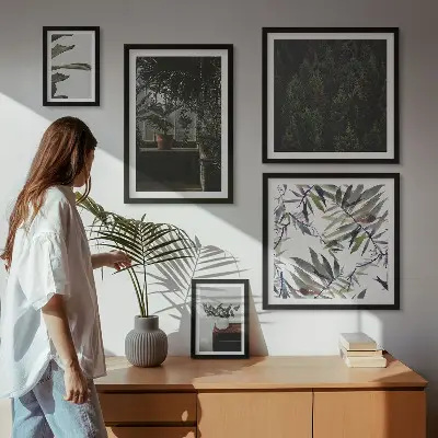 Galeria obrazów na ścianę zielona oaza z motywami roślinnymi