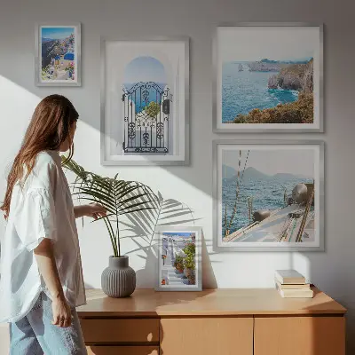 Zestaw obrazów dekoracja ścienna krajobrazy greckiej architektury i morza