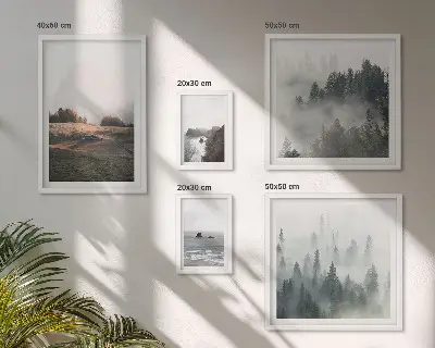 Zestaw 5 obrazów w ramie z motywem naturalnych gór i widoków morza