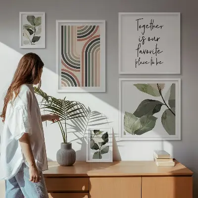 Zestaw obrazów dekoracja ścienna stylowe roślinne akcenty z geometrią