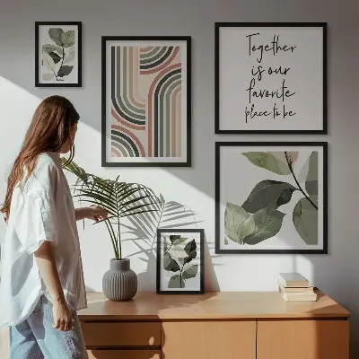 Zestaw obrazów dekoracja ścienna stylowe roślinne akcenty z geometrią