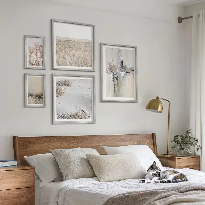 Zestaw 5 obrazów w ramie stylowe dekoracje z motywem natury w stylu minimalistycznym