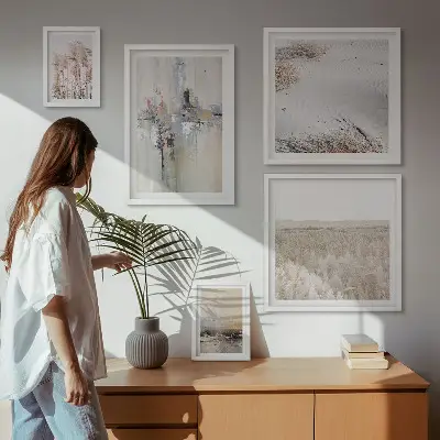 Zestaw 5 obrazów w ramie stylowe dekoracje z motywem natury w stylu minimalistycznym