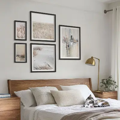 Zestaw 5 obrazów w ramie stylowe dekoracje z motywem natury w stylu minimalistycznym