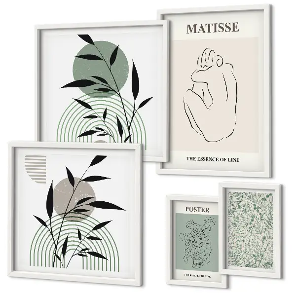 Zestaw obrazów w ramie do galerii ściennej stylowe roślinne grafiki