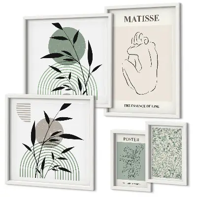 Zestaw obrazów w ramie do galerii ściennej Stylowe roślinne grafiki