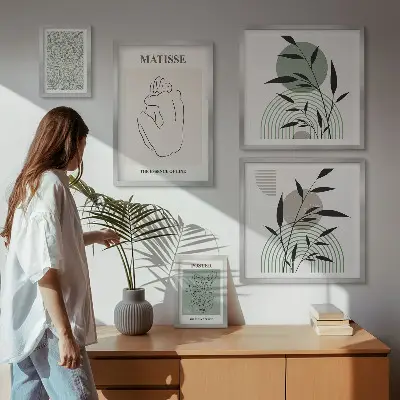 Zestaw obrazów w ramie do galerii ściennej stylowe roślinne grafiki