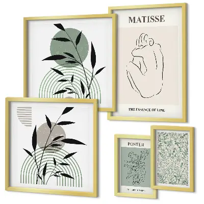 Zestaw obrazów w ramie do galerii ściennej stylowe roślinne grafiki
