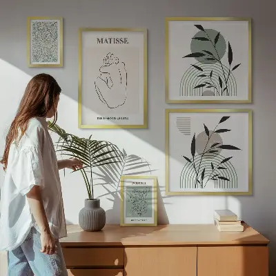 Zestaw obrazów w ramie do galerii ściennej stylowe roślinne grafiki