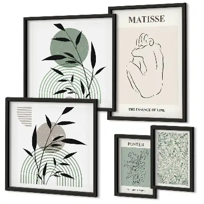 Zestaw obrazów w ramie do galerii ściennej stylowe roślinne grafiki